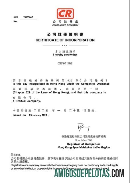 Certificado de Incorporação da China para download, modelo Word e PDF